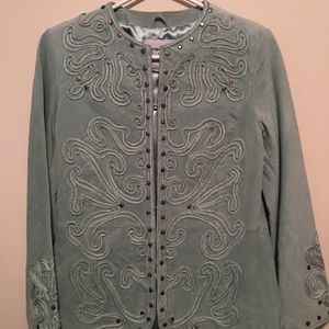 Teal, Light Blue, Leather “Pamela McCoy” Jacket